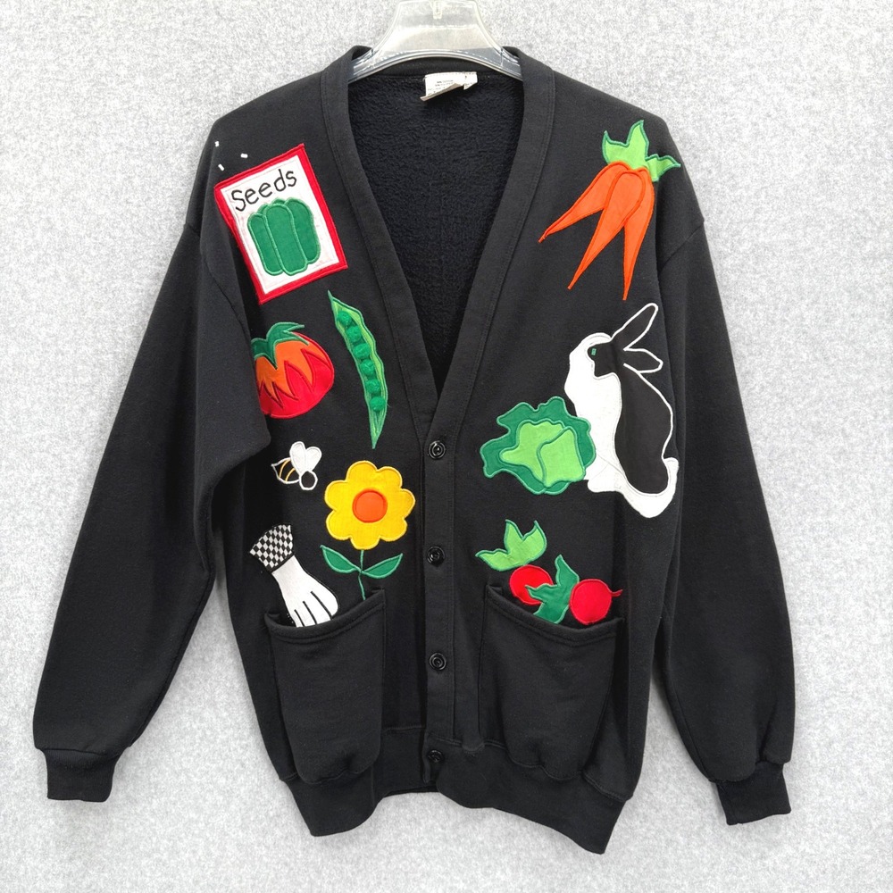 Vintage Rare Novelty Garden Cardigan Sweatshirt 90's Veggie Cottagecore OS - Picture 2 of 11
